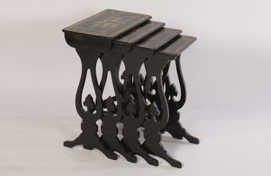 SET 4 LATE 19TH C. BLACK LAQUERED NESTING TABLES (1 of 5)