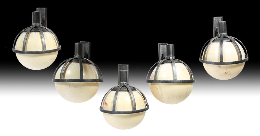 5 CAST ALUMINUM PLASTIC GLOBE FORM SCONCES 1980 (1 of 6)