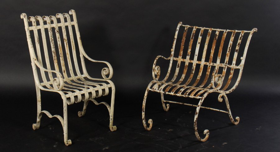 2 STRAPWORK IRON GARDEN ARM CHAIRS (1 of 10)