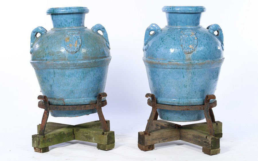 LATE 19TH C. PR LARGE GLAZED EARTHENWARE VESSELS (1 of 4)