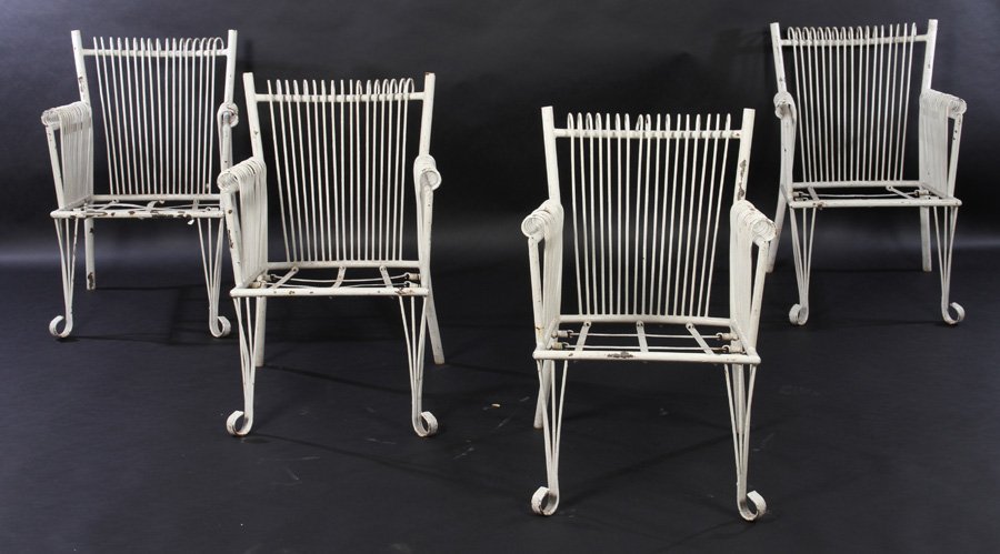 SET FOUR PAINTED IRON GARDEN CHAIRS 1950 (1 of 5)