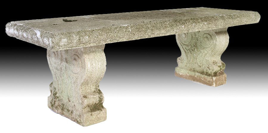 A VINTAGE CAST STONE GARDEN BENCH (1 of 4)