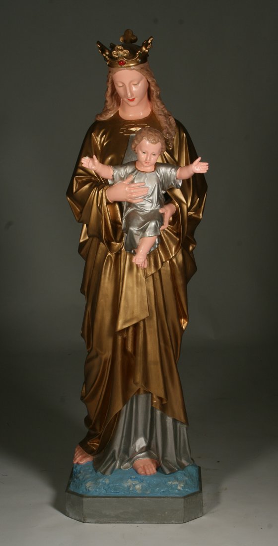 LIFESIZE PAINTED PLASTER STATUE MADONNA CHILD (1 of 5)
