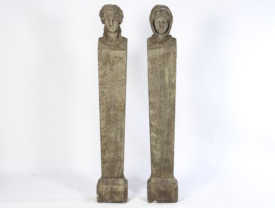 PAIR OF CAST STONE TERM FIGURES (1 of 4)