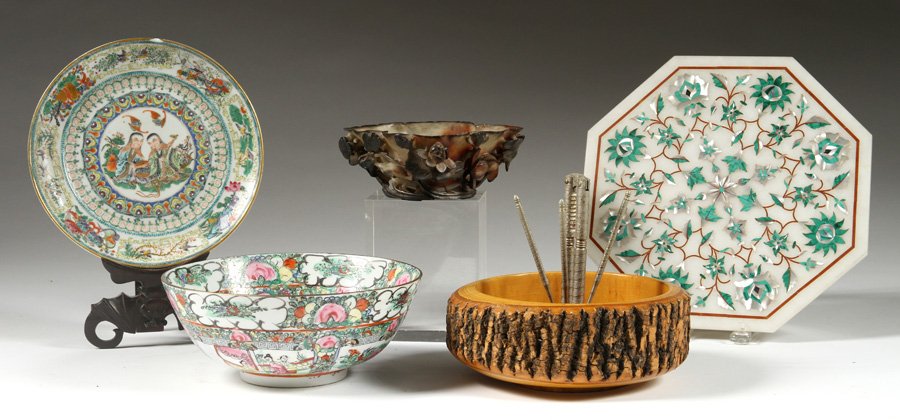 PIETRA DURA PLAQUE SOAPSTONE BOWL PLATE STAND (1 of 4)