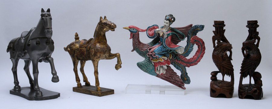 5 PC ASIAN LOT SIGNED PEWTER HORSE HO-HO BIRDS (1 of 4)