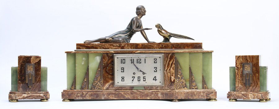 ART DECO CLOCK GARNITURE SET GREEN ONYX  C.1930 (1 of 5)