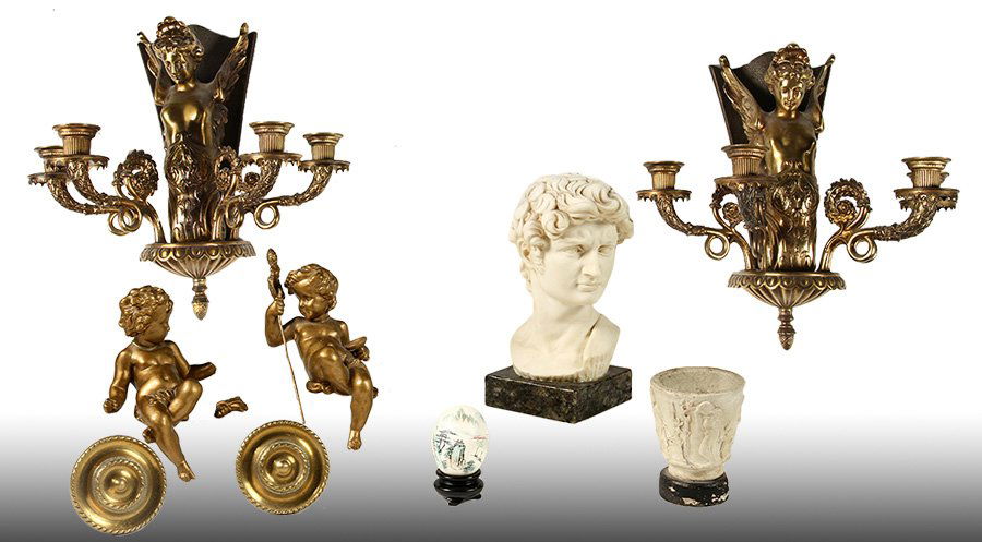 9 PC LOT WINGED FEMALE SCONCES CLASSICAL BUST (1 of 7)