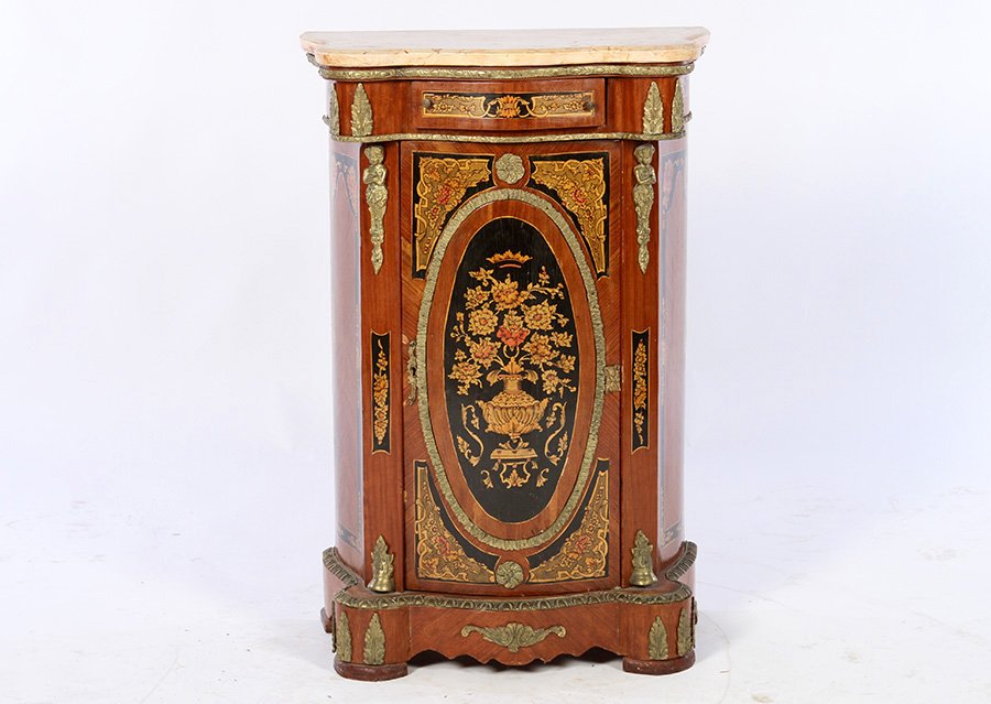 INLAID BRONZE MOUNTED FRENCH STYLE CABINET (1 of 5)
