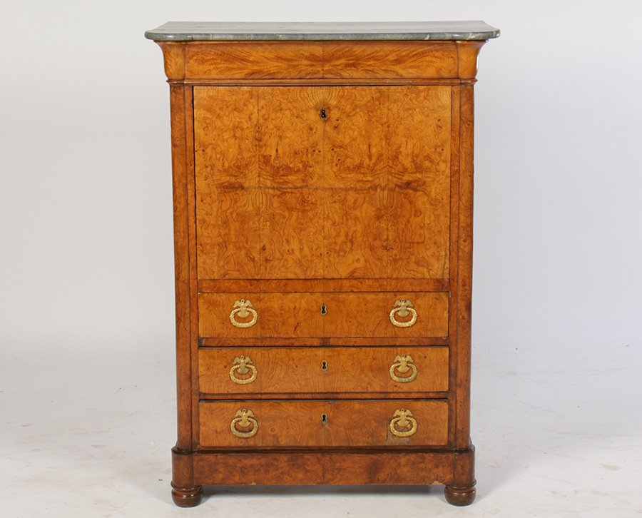 19TH C. BURLED ELM MARBLE TOP FALL FRONT DESK (1 of 6)