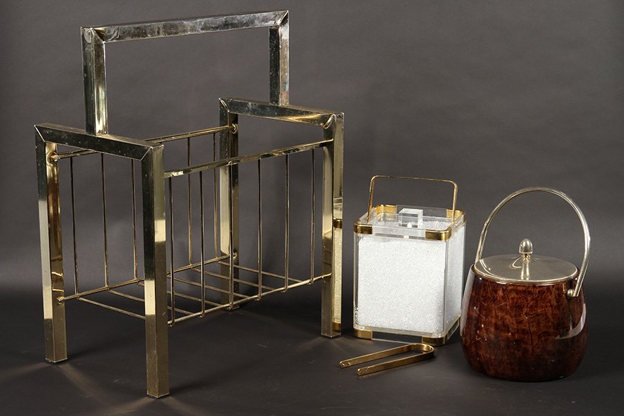 BERDORF GOODMAN ICE BUCKET  BRASS MAGAZINE RACK MID CEN (1 of 6)