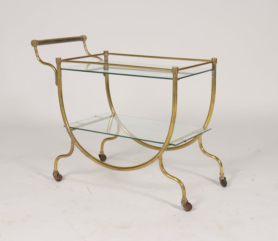 BRONZE SERVING CART GLASS SHELF TIERED C.1970 (1 of 6)