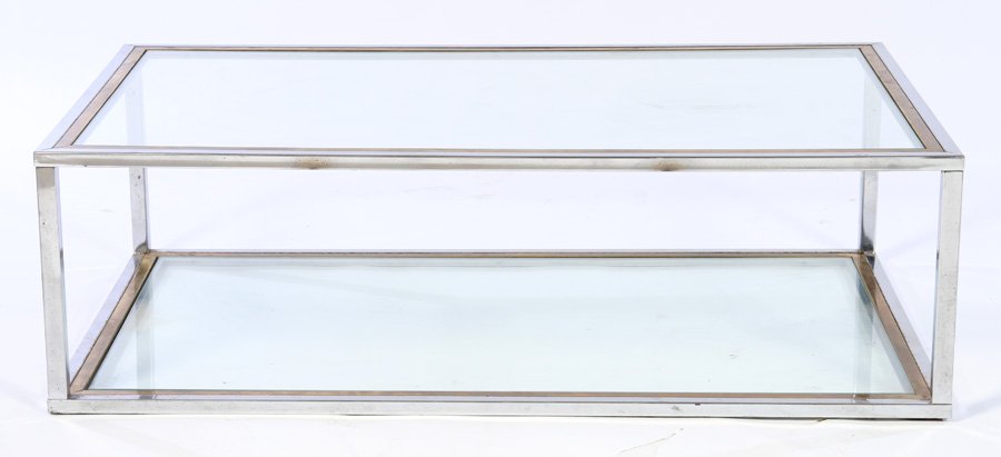 MODERN CHROME BRASS COFFEE TABLE INSET GLASS 1970 (1 of 3)