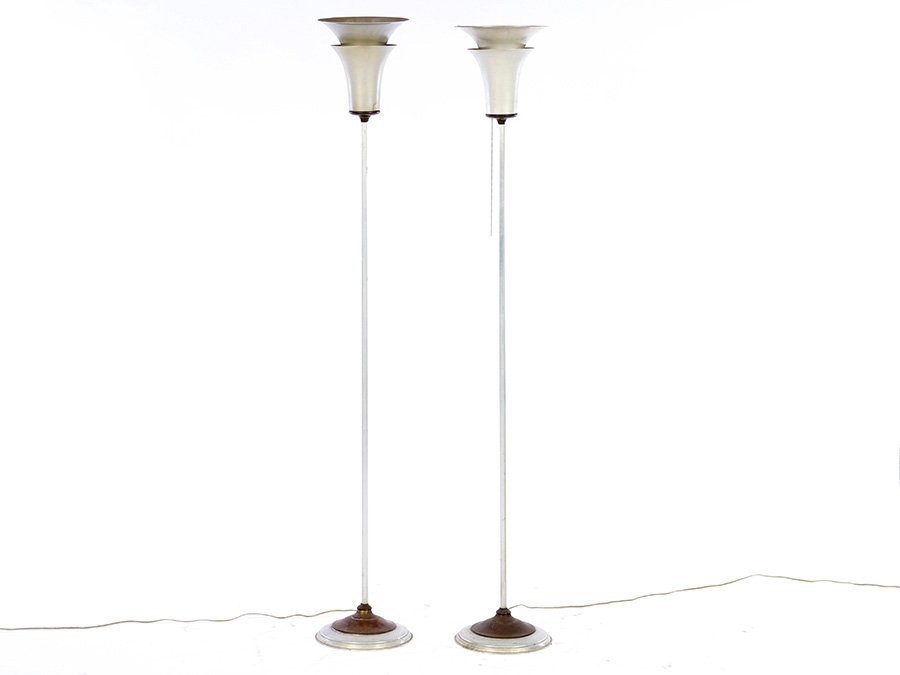 PAIR ART DECO ALUMINUM TORCHERIE LAMPS 1950 (1 of 3)