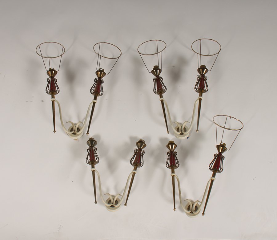 SET 6 FRENCH IRON BRONZE 2 ARM SCONCES 1940 (1 of 4)