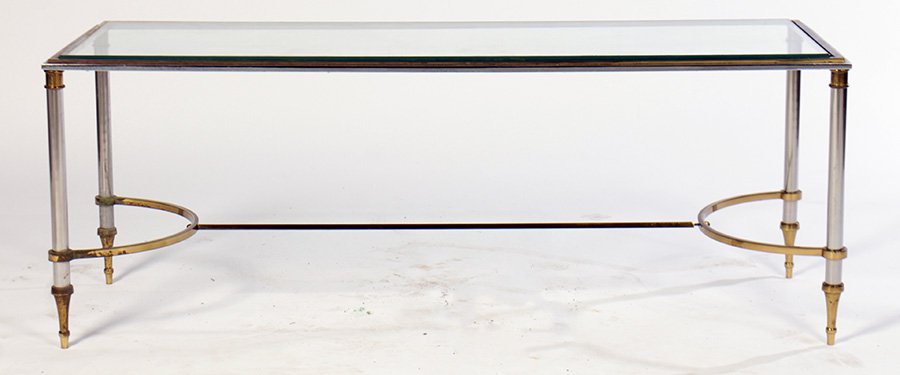CHROME BRASS COFFEE TABLE JANSEN STYLE 1980 (1 of 3)