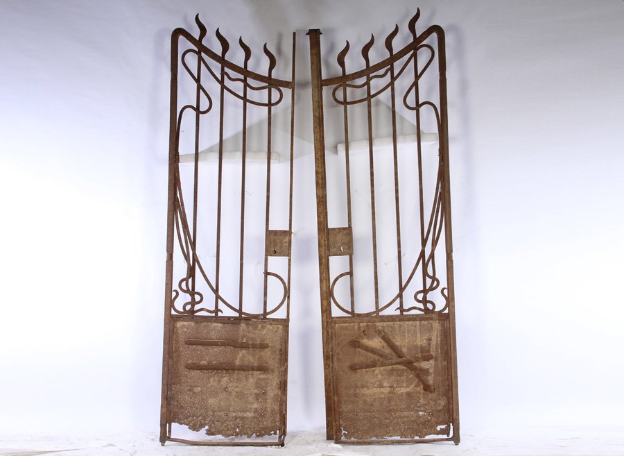 PAIR ART NOUVEAU WROUGHT IRON GATES 1910 (1 of 3)