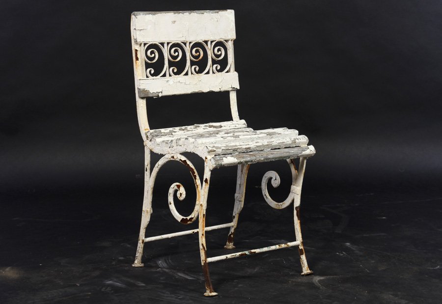 WROUGHT IRON PAINTED WOOD GARDEN CHAIR 1930 (1 of 4)