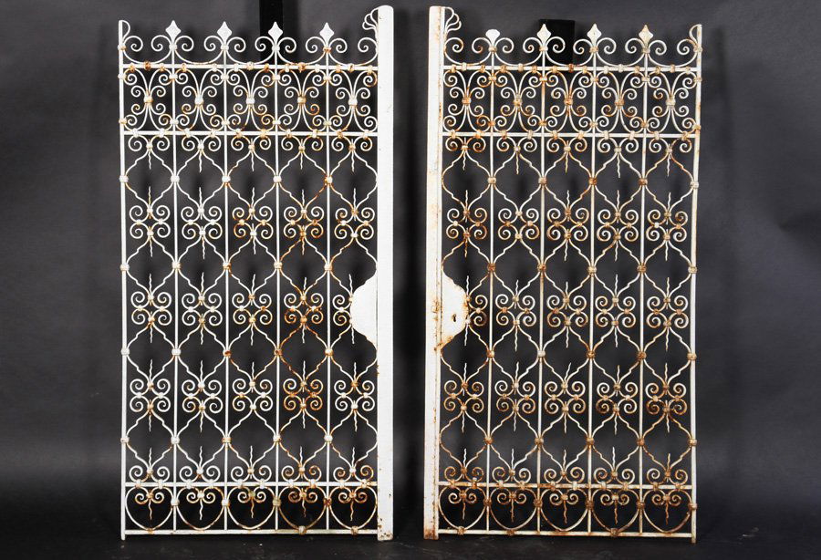 PAIR PAINTED WROUGHT IRON GARDEN GATES 1940 (1 of 4)