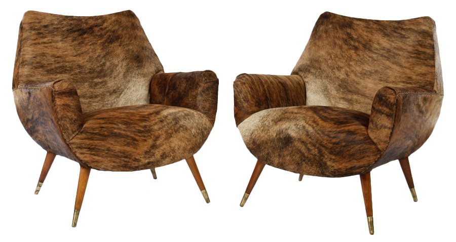 PAIR MID CENTURY COWHIDE UPHOLSTERED CHAIRS 1960 (1 of 4)