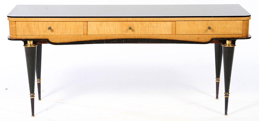 ITALIAN MAPLE BLACK GLASS LOW CONSOLE TABLE C1950 (1 of 5)