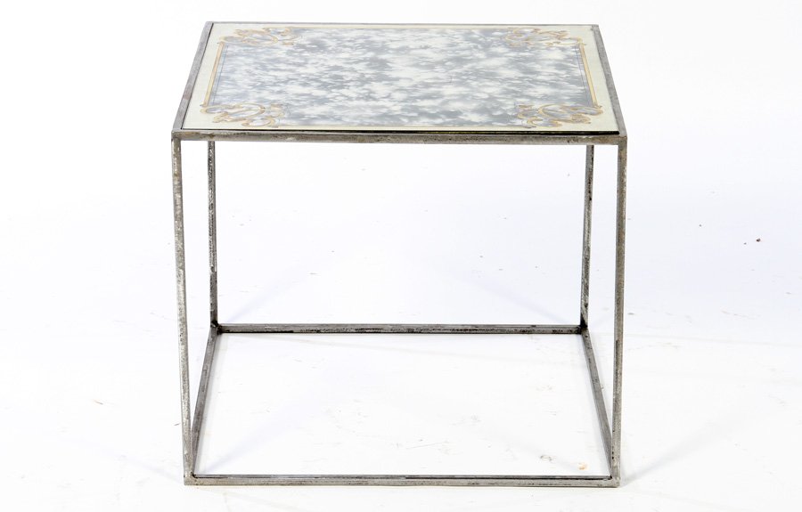 SIDE TABLE GILT SILVER EGLOMISE MIRRORED TOP (1 of 3)
