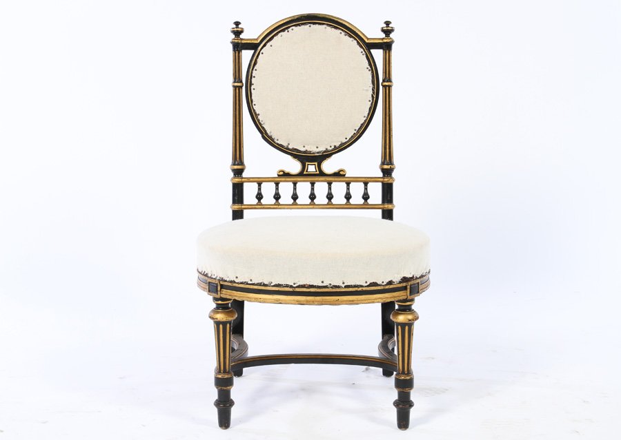 19TH CENTURY EBONIZED GILT BOUDOIR CHAIR (1 of 4)