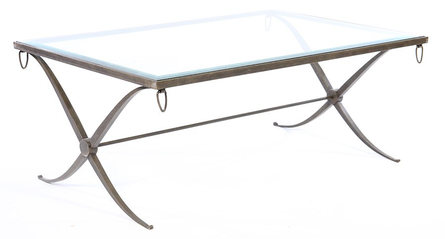 REGENCY STYLE IRON COFFEE TABLE BEVELED GLASS (1 of 4)