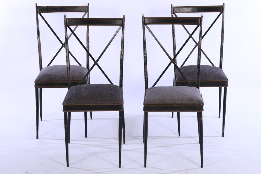 SET OF 4  X-FORM BRONZE IRON SIDE CHAIRS C.1940 (1 of 7)
