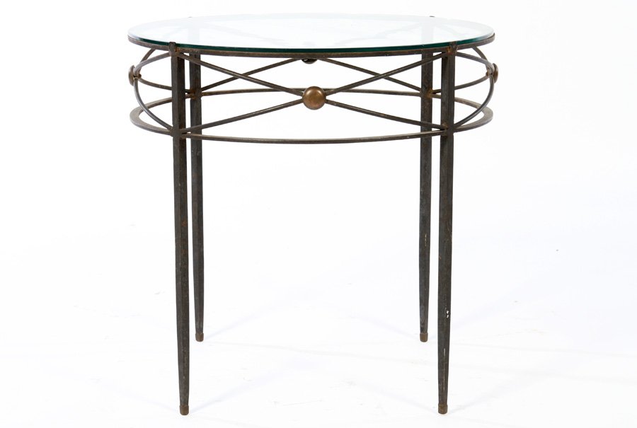 REGENCY STYLE WROUGHT IRON SIDE TABLE GLASS 1950 (1 of 3)