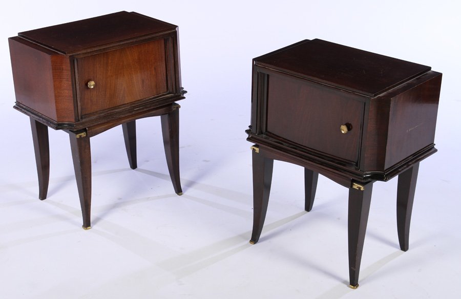 PAIR FRENCH MAHOGANY END TABLES 1 DOOR 1940 (1 of 7)