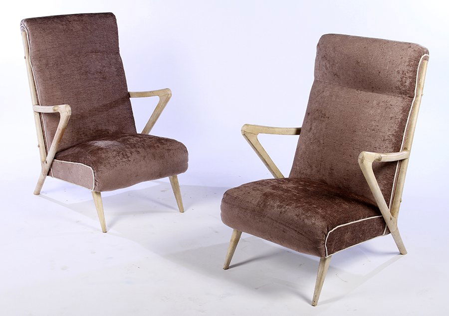 PAIR  PARCHMENT MID CENTURY ARM CHAIRS C.1950 (1 of 6)