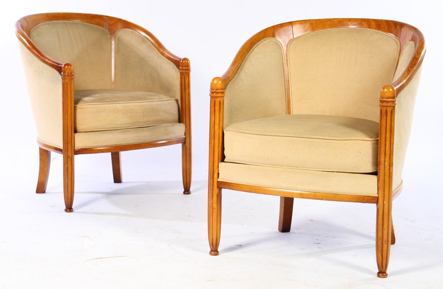 PAIR FRENCH ART DECO UPHOLSTERED CLUB CHAIRS (1 of 4)
