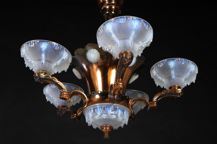 FRENCH ART DECO COPPER ICICLE CHANDLIER C.1930 (1 of 7)