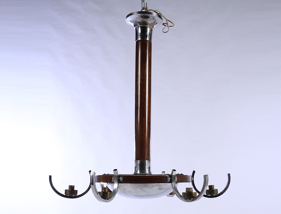 MIXED METAL & WOOD LIGHT FIXTURE CIRCA 1960 (1 of 3)