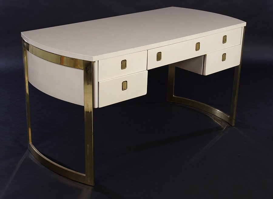 WHITE LACQUERED & BRASS WRITING DESK C.1970 (1 of 5)