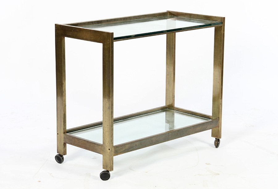 MID CENTURY BRASS BAR CART GLASS TOP 1970 (1 of 4)