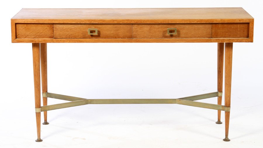 MID CENTURY OAK CONSOLE TABLE 2 DRAWERS 1950 (1 of 4)