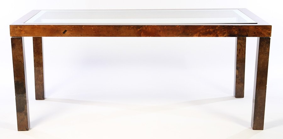 ALDO TURA GOAT SKIN DINING TABLE GLASS TOP C.1950 (1 of 4)