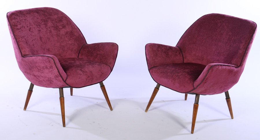 PAIR ITALIAN MID CENTURY MODERN CLUB CHAIRS C1960 (1 of 6)