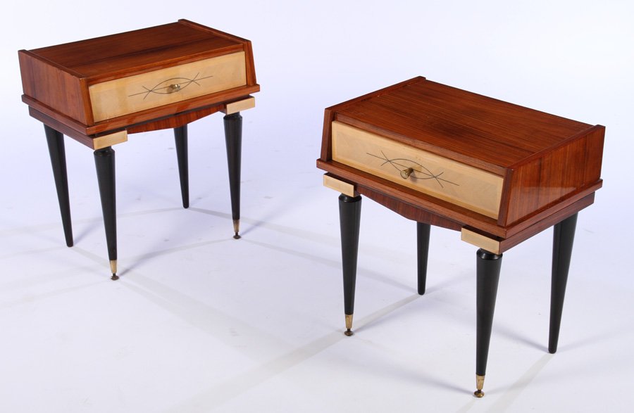 PAIR ITALIAN MID CENTURY END TABLES 1 DRAWER 1950 (1 of 7)