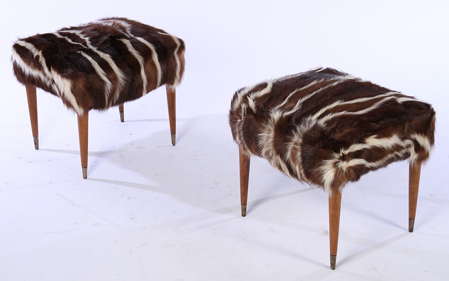 PAIR MID CENTURY FUR UPHOLSTERED BENCHES C.1960 (1 of 5)