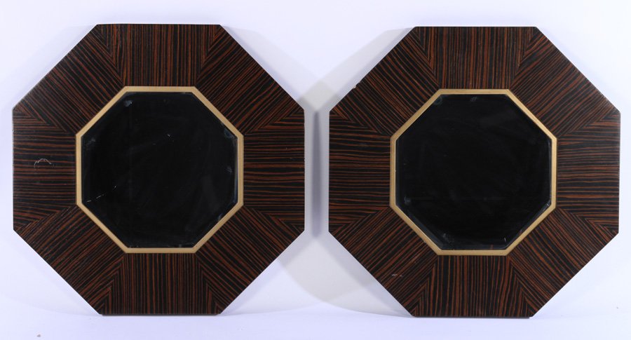 PAIR MACASSAR GILT WOOD OCTAGONAL BEVELED MIRRORS (1 of 3)