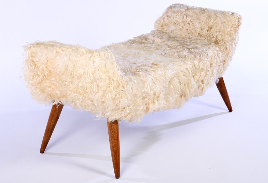 MID CENTURY MODERN GOAT HAIR UPHOLSTERED BENCH (1 of 3)