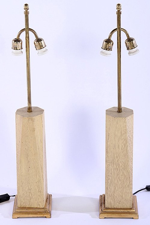 PAIR JAMES MONT STYLE PAINTED OAK TABLE LAMPS (1 of 4)