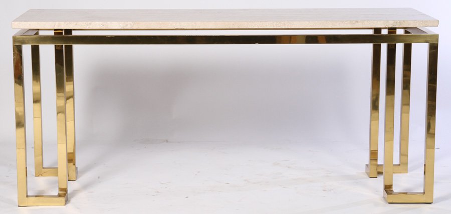 PACE ATTR. BRASS CONSOLE TABLE TRAVERTINE 1980 (1 of 4)