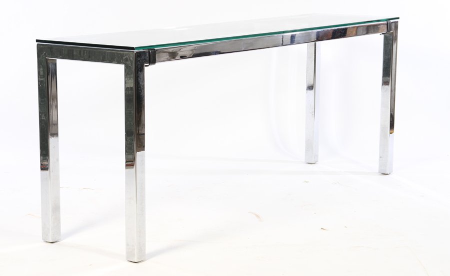 MID CENTURY PARSONS STYLE CHROME CONSOLE GLASS (1 of 3)