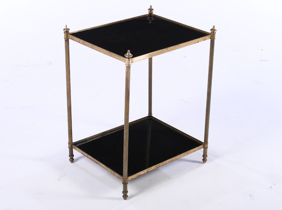REGENCY STYLE BRASS 2 TIER SIDE TABLE GLASS 1960 (1 of 5)