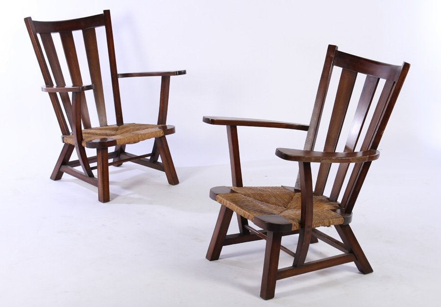 PAIR FRENCH MAHOGANY ARMCHAIRS CIRCA 1945 (1 of 5)