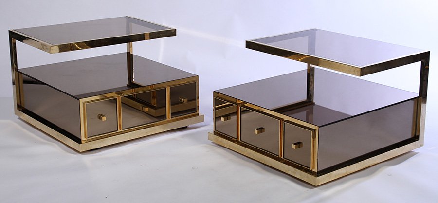 RARE PAIR BELGIUM MID CENTURY MIRRORED END TABLES (1 of 4)